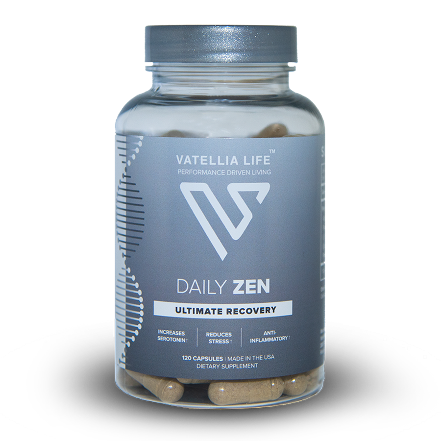 Daily Zen stress and sleep support supplement bottle by Vatellia Life